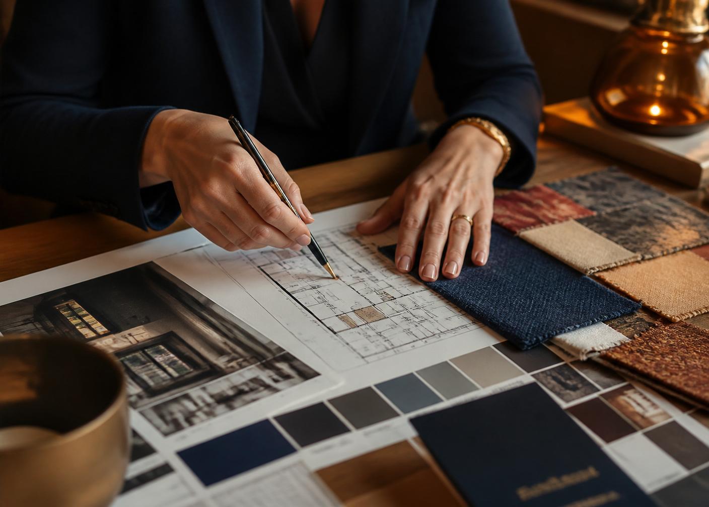 Muestras de materiales sobre plano